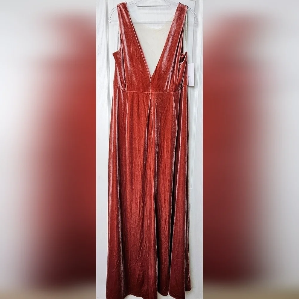 Jenny Yoo Logan Sleeveless Deep-V Velvet Column Maxi Gown, Cinnamon Rose, 22